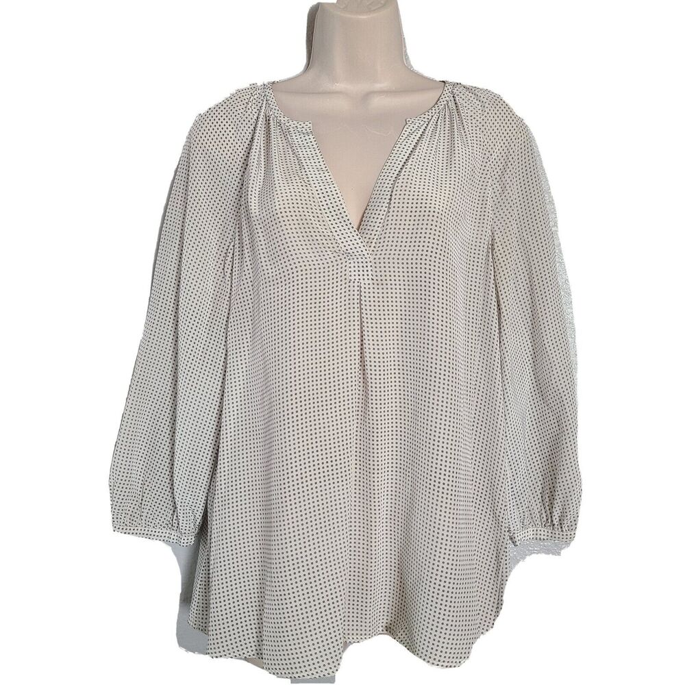 Joie Addie Blouse top 100% Silk small Print 3/4 Sleeve Split-Neck white sz S